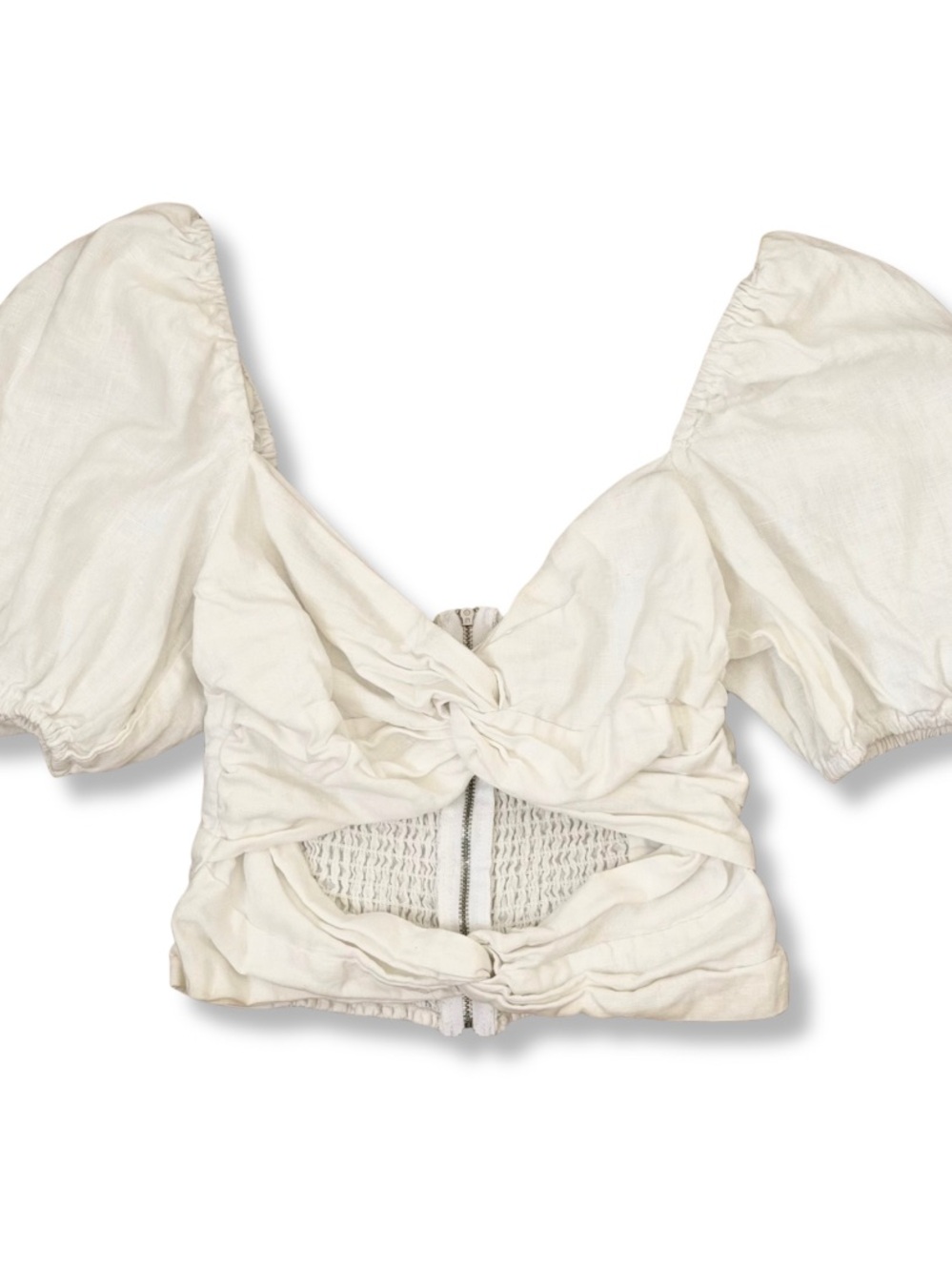 Reformation White Linen Puff Sleeve Size 4 - Picture 4 of 7